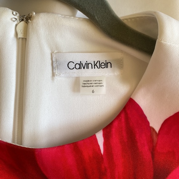 Calvin Klein White with Red Flower Dress Sz 6 - Picture 3 of 3